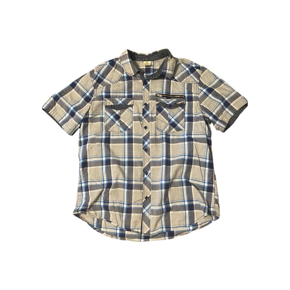 Rustic Blue Mens Large Plaid Button Down